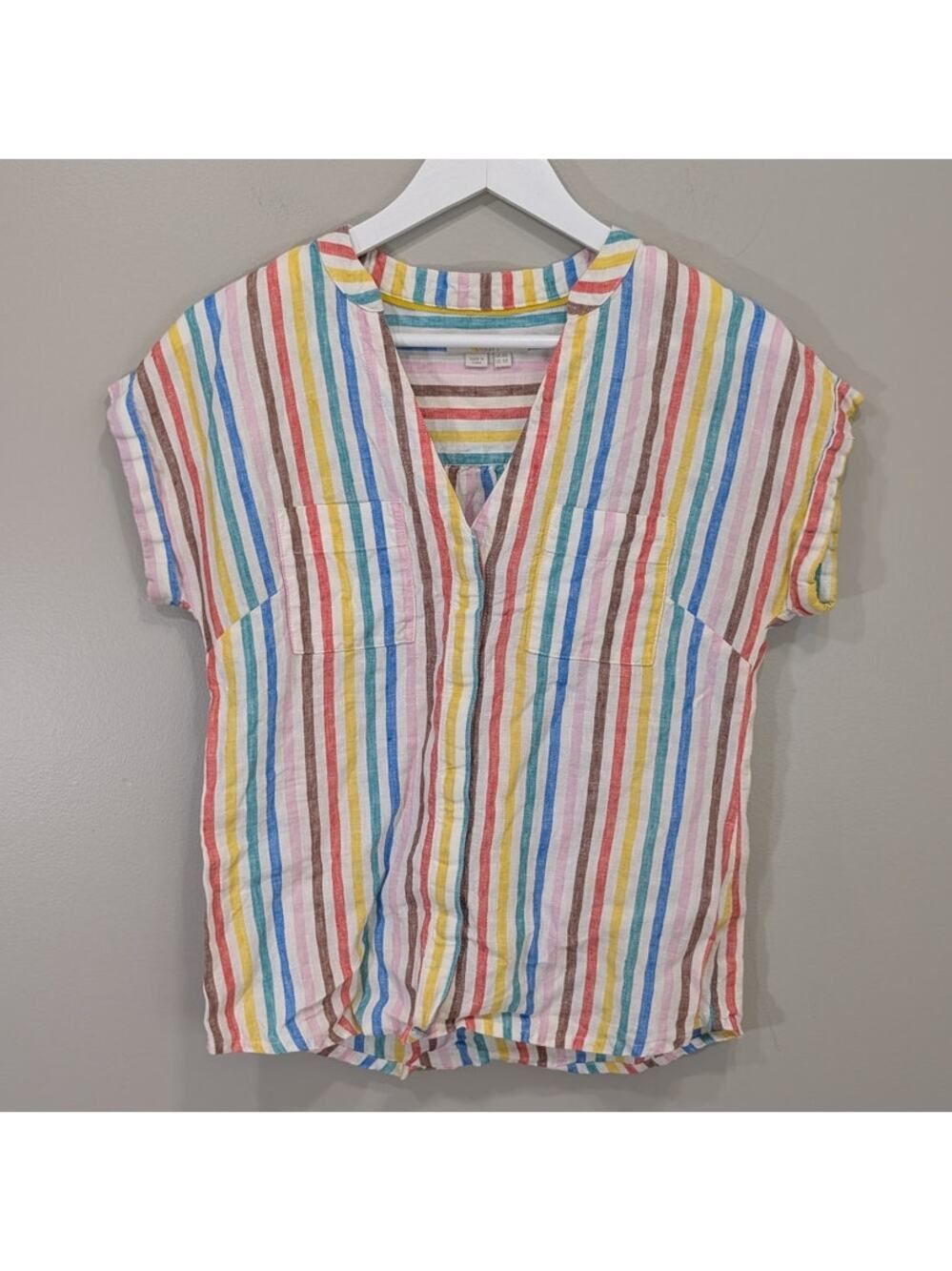 Boden Blouse Linen Rainbow Pride Bold CottageCore Picnic BBQ Garden - Size 4